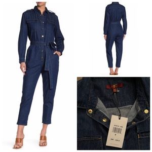 7 for all mankind front button tie denim jumpsuit